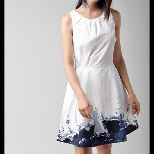 Tommy Hilfiger Dress Nautical Coastal Sailboats Sz S / M Watercolor Wedding READ